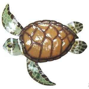 Coastal Sea Turtle Metal Patio Wall Decor 14 Inches